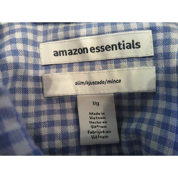 Men's Blue Slim Fit Long Sleeve Gingham Linen Shirt Size Large - NWT - Picture 4 of 9